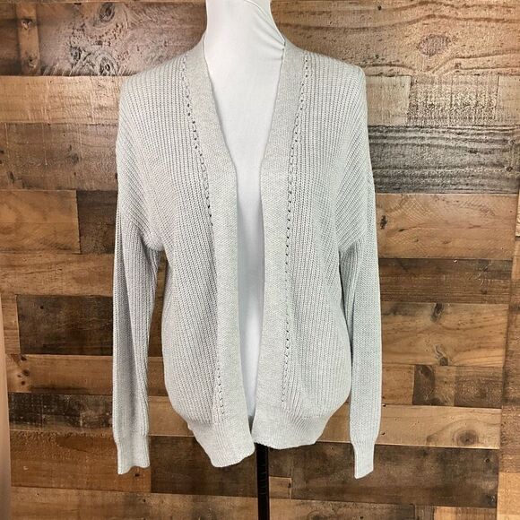 Abound Cardigan Open Front Grey Light Heather Drop Shoulder Ribbed Knit XS - Picture 9 of 10
